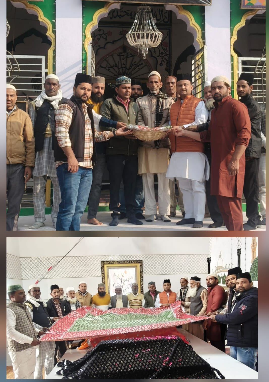भंडपुरा गांव में हजरत शेर अली शाह मियां के मजार पर चादरपोशी करते अकीदतमंद।