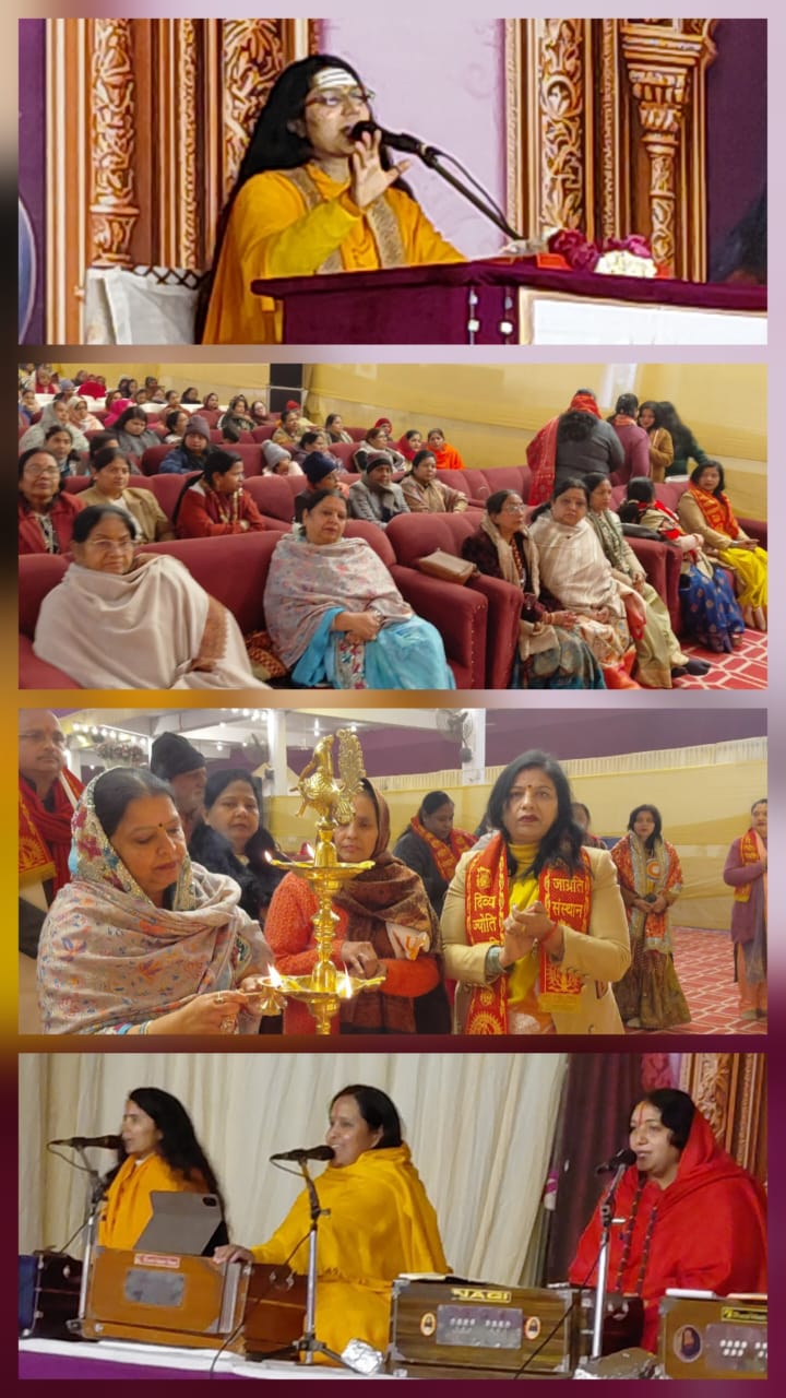 कोसी मंदिर उत्सव प्लेस पर साध्वी स्वाति भारती की कथा का भव्य शुभारंभ, दीप प्रज्वलन व भजन-कीर्तन से गूंजा परिसर।